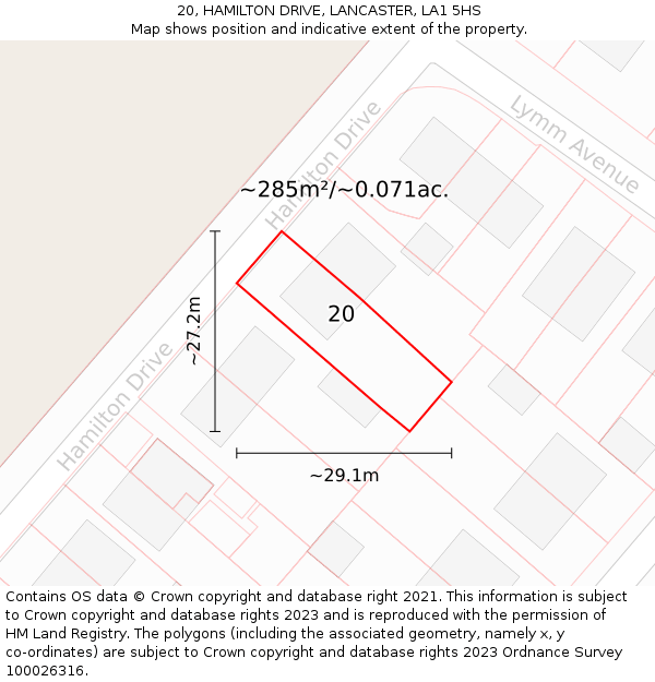 20, HAMILTON DRIVE, LANCASTER, LA1 5HS: Plot and title map