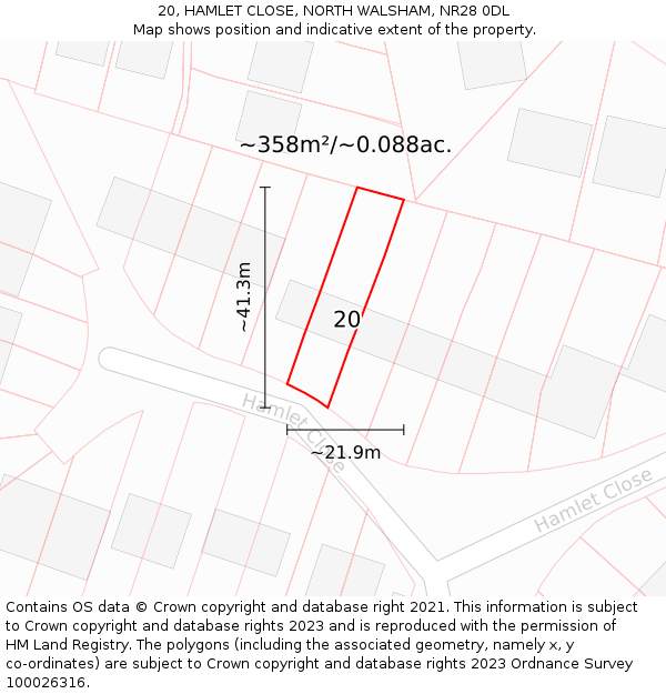 20, HAMLET CLOSE, NORTH WALSHAM, NR28 0DL: Plot and title map