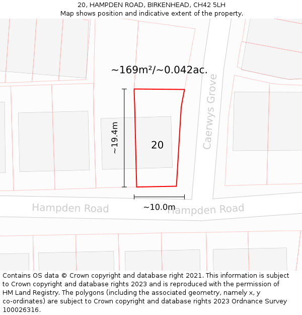 20, HAMPDEN ROAD, BIRKENHEAD, CH42 5LH: Plot and title map