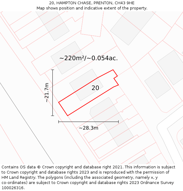 20, HAMPTON CHASE, PRENTON, CH43 9HE: Plot and title map