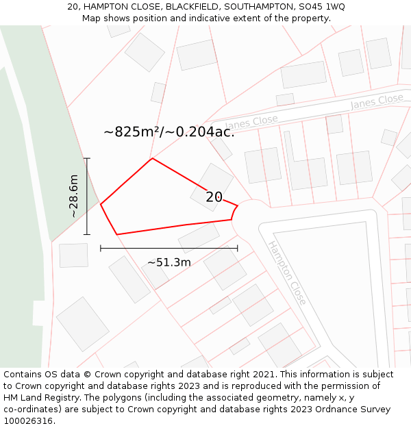 20, HAMPTON CLOSE, BLACKFIELD, SOUTHAMPTON, SO45 1WQ: Plot and title map