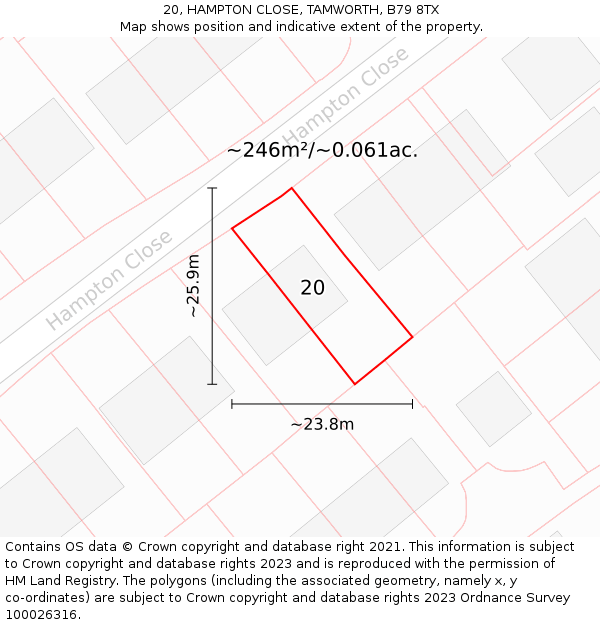 20, HAMPTON CLOSE, TAMWORTH, B79 8TX: Plot and title map
