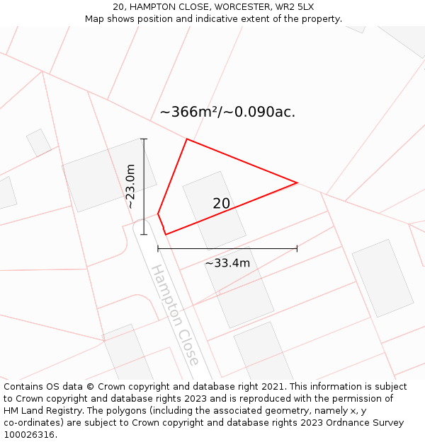 20, HAMPTON CLOSE, WORCESTER, WR2 5LX: Plot and title map