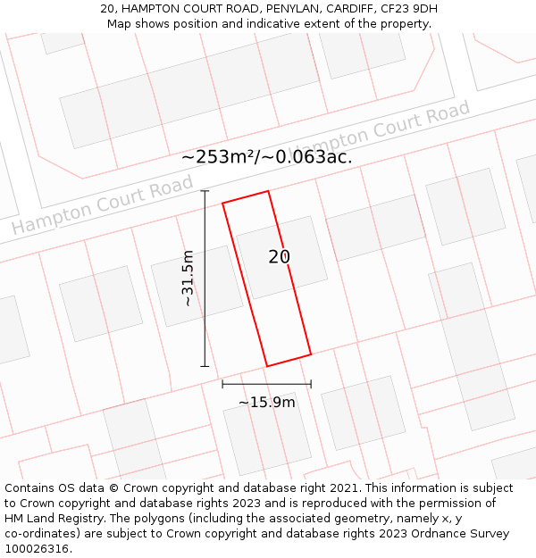 20, HAMPTON COURT ROAD, PENYLAN, CARDIFF, CF23 9DH: Plot and title map