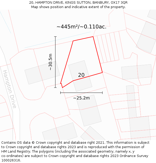 20, HAMPTON DRIVE, KINGS SUTTON, BANBURY, OX17 3QR: Plot and title map