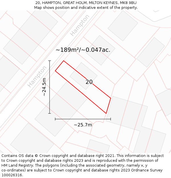 20, HAMPTON, GREAT HOLM, MILTON KEYNES, MK8 9BU: Plot and title map