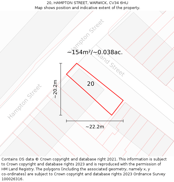 20, HAMPTON STREET, WARWICK, CV34 6HU: Plot and title map