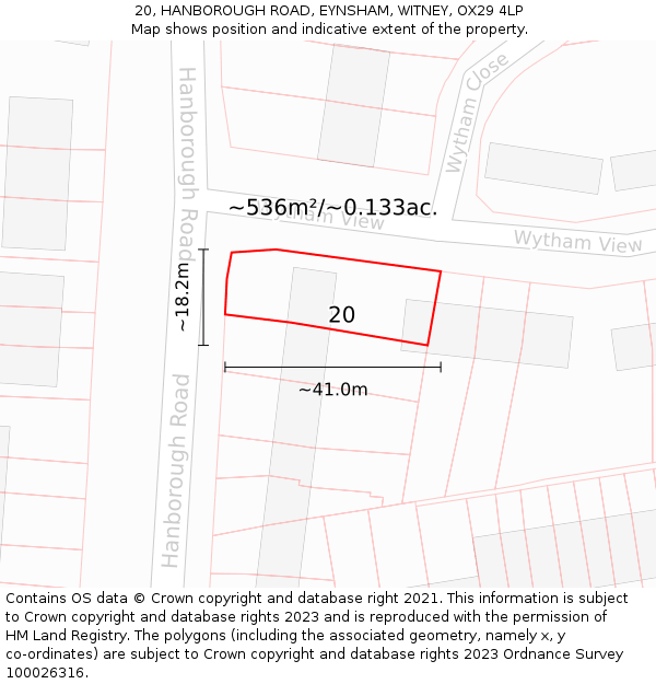 20, HANBOROUGH ROAD, EYNSHAM, WITNEY, OX29 4LP: Plot and title map