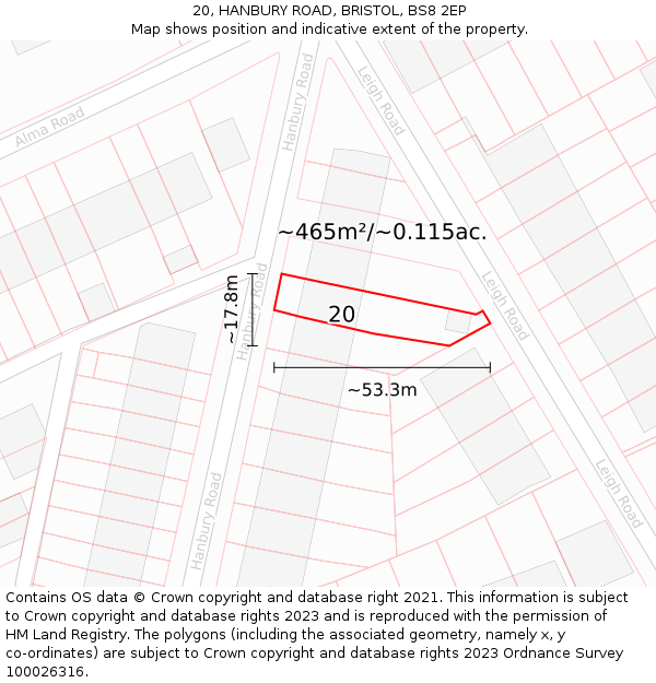 20, HANBURY ROAD, BRISTOL, BS8 2EP: Plot and title map