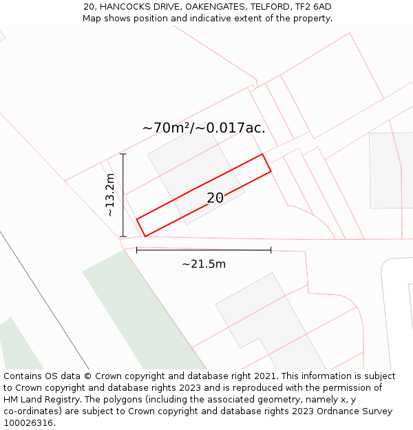 20, HANCOCKS DRIVE, OAKENGATES, TELFORD, TF2 6AD: Plot and title map