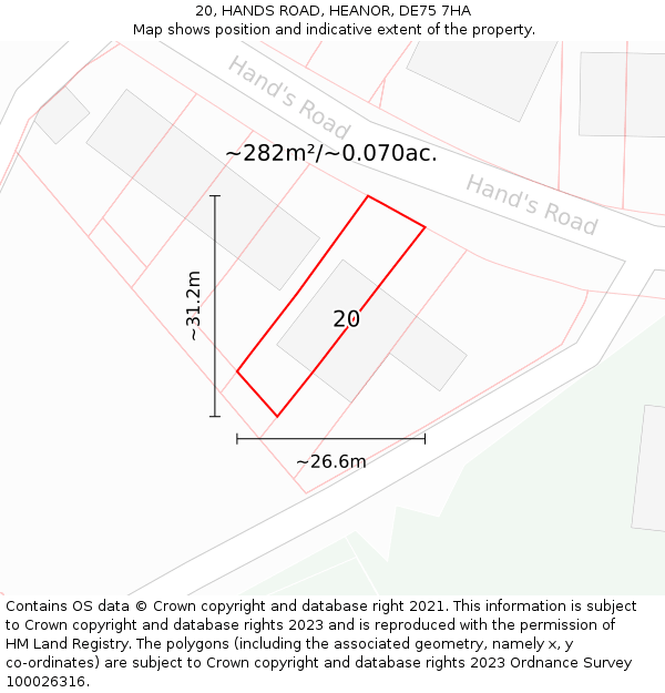 20, HANDS ROAD, HEANOR, DE75 7HA: Plot and title map