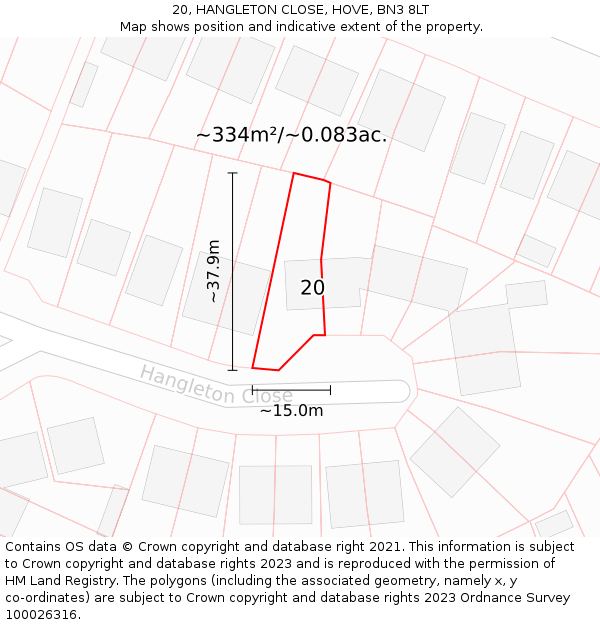 20, HANGLETON CLOSE, HOVE, BN3 8LT: Plot and title map