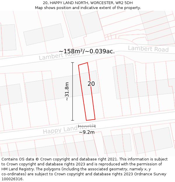 20, HAPPY LAND NORTH, WORCESTER, WR2 5DH: Plot and title map