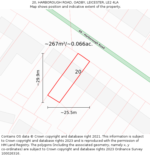 20, HARBOROUGH ROAD, OADBY, LEICESTER, LE2 4LA: Plot and title map
