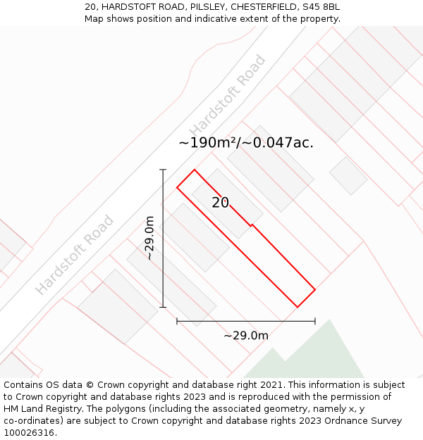 20, HARDSTOFT ROAD, PILSLEY, CHESTERFIELD, S45 8BL: Plot and title map