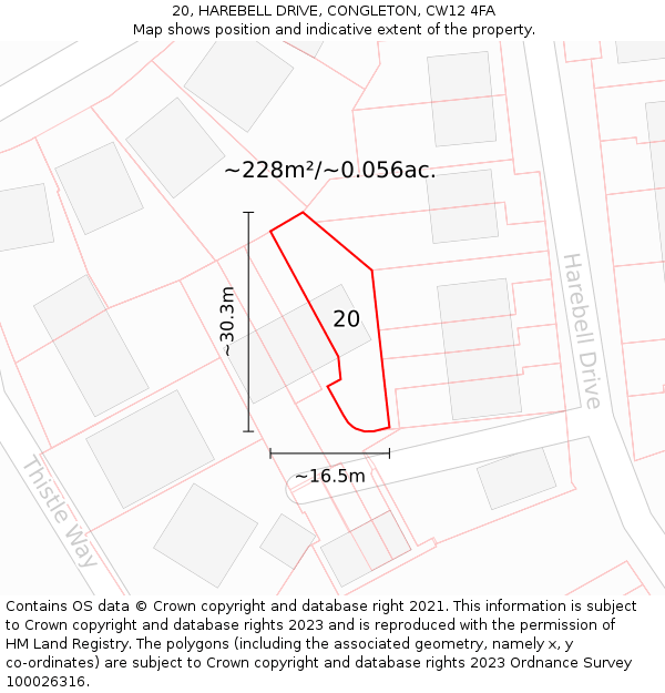 20, HAREBELL DRIVE, CONGLETON, CW12 4FA: Plot and title map