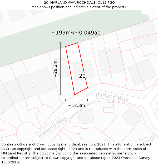 20, HARLAND WAY, ROCHDALE, OL12 7GQ: Plot and title map