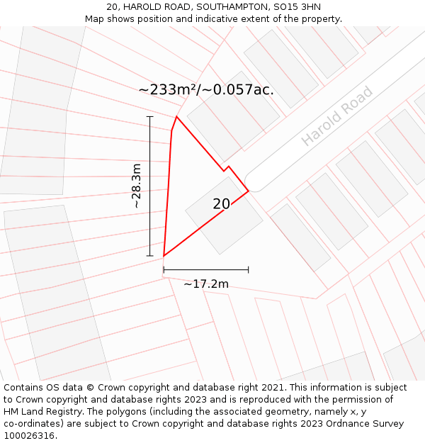 20, HAROLD ROAD, SOUTHAMPTON, SO15 3HN: Plot and title map
