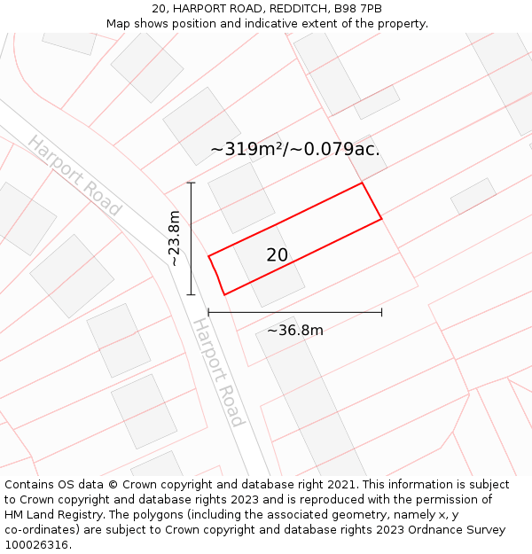 20, HARPORT ROAD, REDDITCH, B98 7PB: Plot and title map
