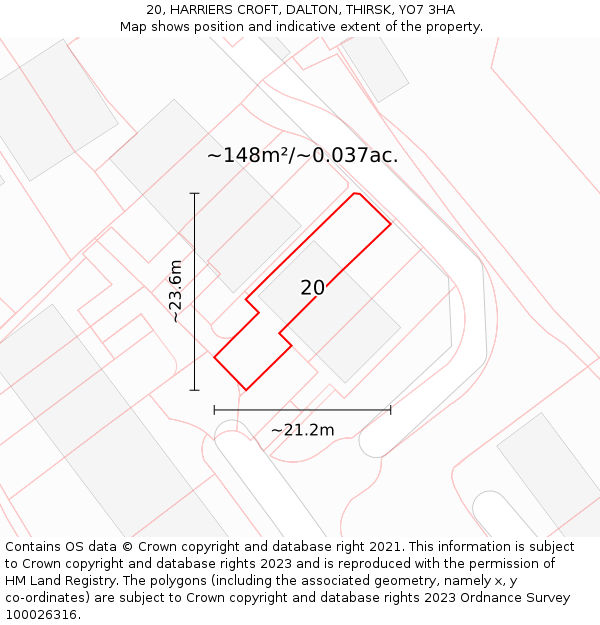 20, HARRIERS CROFT, DALTON, THIRSK, YO7 3HA: Plot and title map