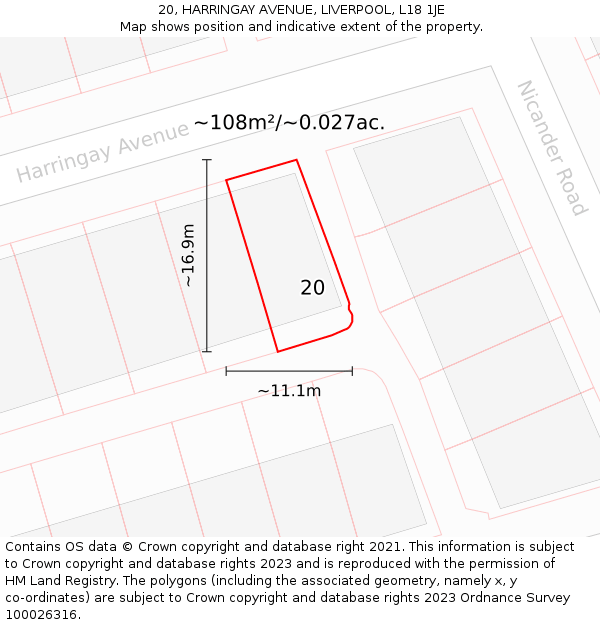 20, HARRINGAY AVENUE, LIVERPOOL, L18 1JE: Plot and title map