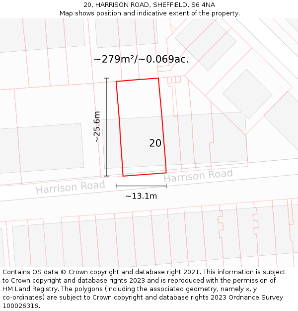 20, HARRISON ROAD, SHEFFIELD, S6 4NA: Plot and title map