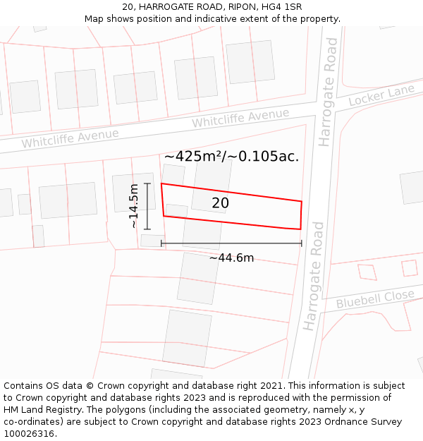 20, HARROGATE ROAD, RIPON, HG4 1SR: Plot and title map