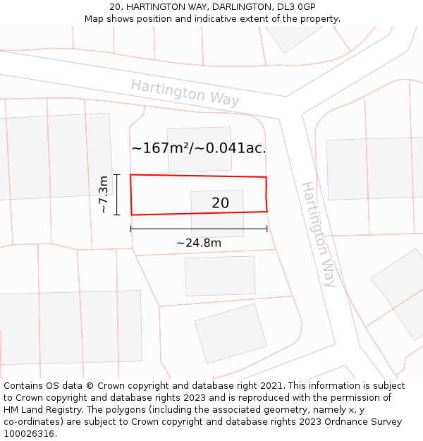20, HARTINGTON WAY, DARLINGTON, DL3 0GP: Plot and title map
