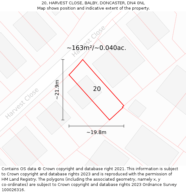 20, HARVEST CLOSE, BALBY, DONCASTER, DN4 0NL: Plot and title map