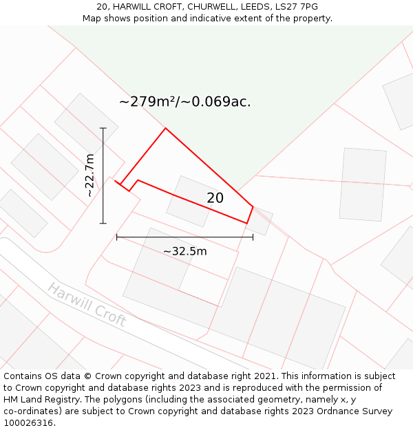 20, HARWILL CROFT, CHURWELL, LEEDS, LS27 7PG: Plot and title map