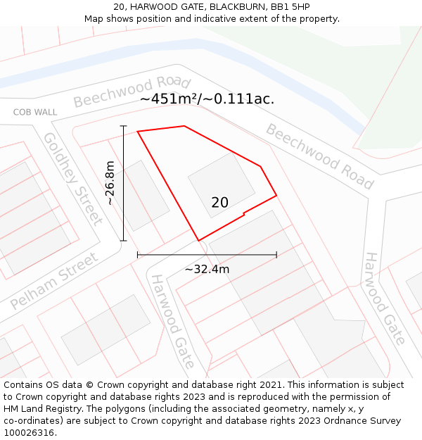 20, HARWOOD GATE, BLACKBURN, BB1 5HP: Plot and title map