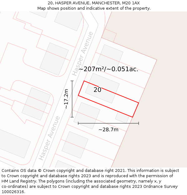 20, HASPER AVENUE, MANCHESTER, M20 1AX: Plot and title map