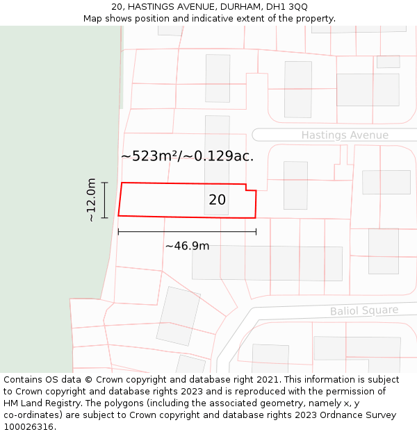 20, HASTINGS AVENUE, DURHAM, DH1 3QQ: Plot and title map