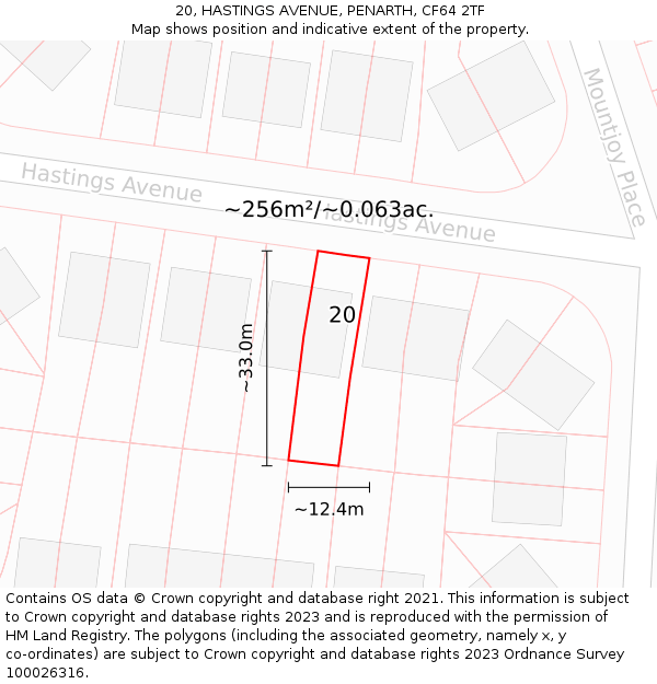 20, HASTINGS AVENUE, PENARTH, CF64 2TF: Plot and title map
