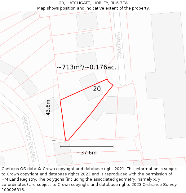 20, HATCHGATE, HORLEY, RH6 7EA: Plot and title map