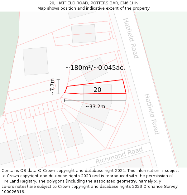 20, HATFIELD ROAD, POTTERS BAR, EN6 1HN: Plot and title map