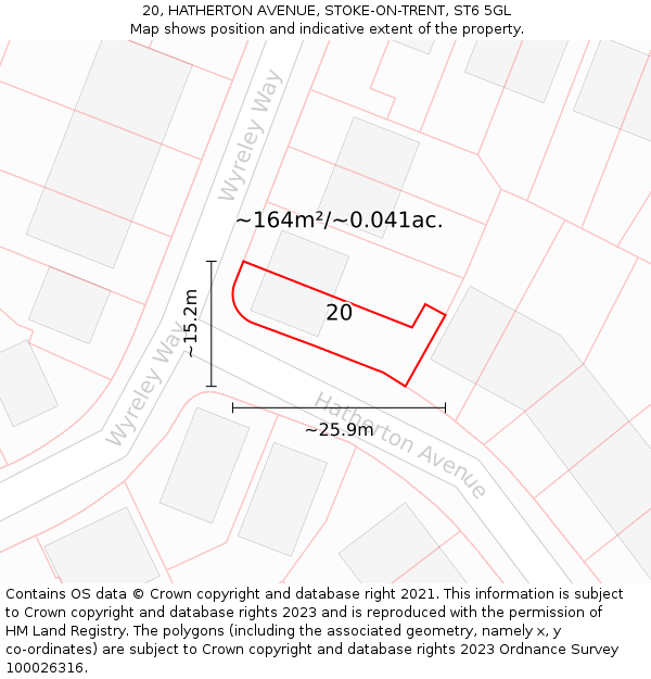 20, HATHERTON AVENUE, STOKE-ON-TRENT, ST6 5GL: Plot and title map