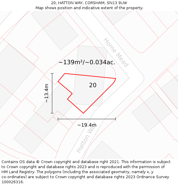 20, HATTON WAY, CORSHAM, SN13 9UW: Plot and title map