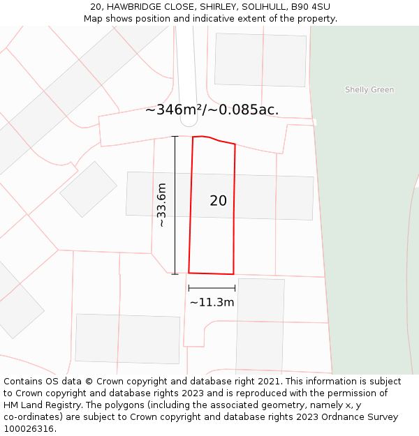 20, HAWBRIDGE CLOSE, SHIRLEY, SOLIHULL, B90 4SU: Plot and title map