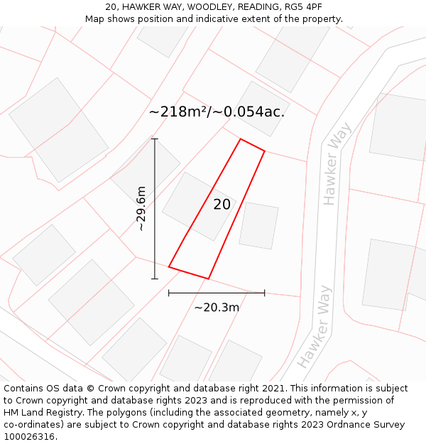 20, HAWKER WAY, WOODLEY, READING, RG5 4PF: Plot and title map