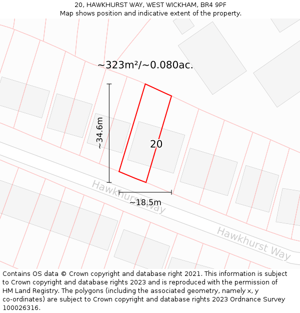 20, HAWKHURST WAY, WEST WICKHAM, BR4 9PF: Plot and title map