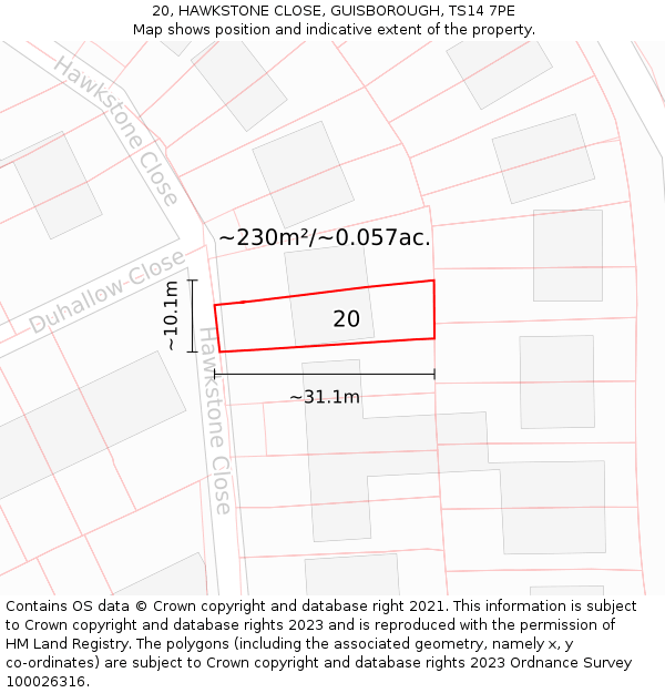 20, HAWKSTONE CLOSE, GUISBOROUGH, TS14 7PE: Plot and title map
