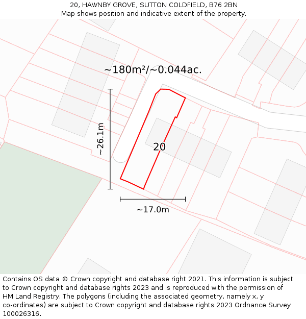 20, HAWNBY GROVE, SUTTON COLDFIELD, B76 2BN: Plot and title map
