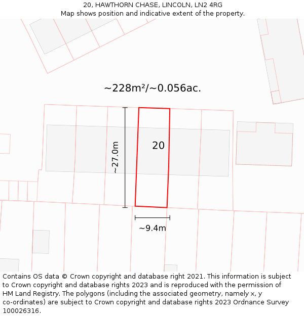 20, HAWTHORN CHASE, LINCOLN, LN2 4RG: Plot and title map