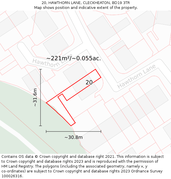 20, HAWTHORN LANE, CLECKHEATON, BD19 3TR: Plot and title map