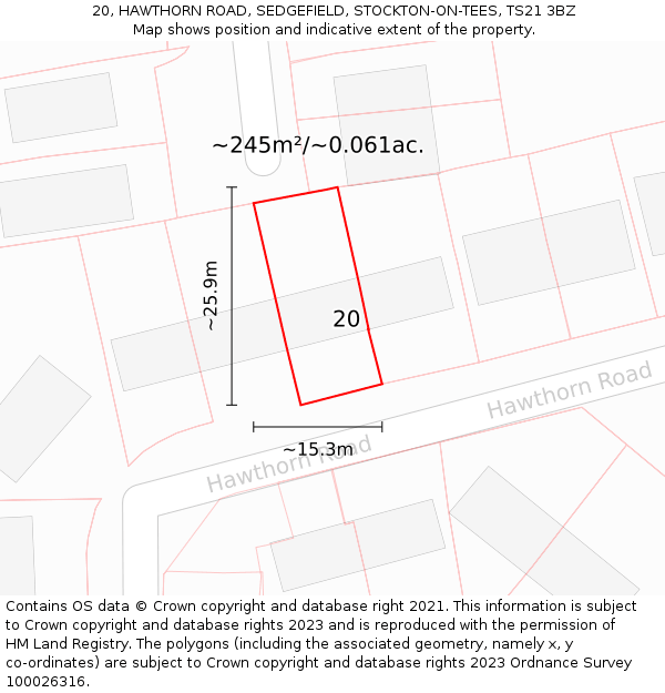 20, HAWTHORN ROAD, SEDGEFIELD, STOCKTON-ON-TEES, TS21 3BZ: Plot and title map