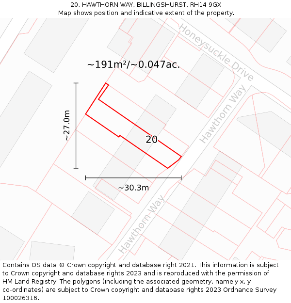 20, HAWTHORN WAY, BILLINGSHURST, RH14 9GX: Plot and title map