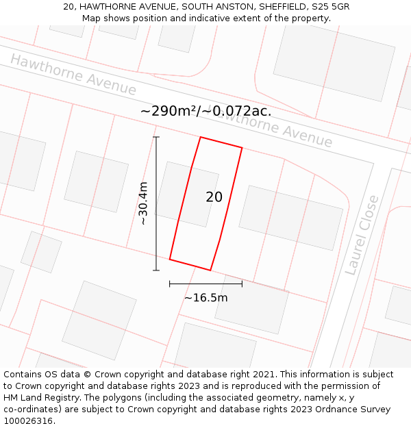 20, HAWTHORNE AVENUE, SOUTH ANSTON, SHEFFIELD, S25 5GR: Plot and title map