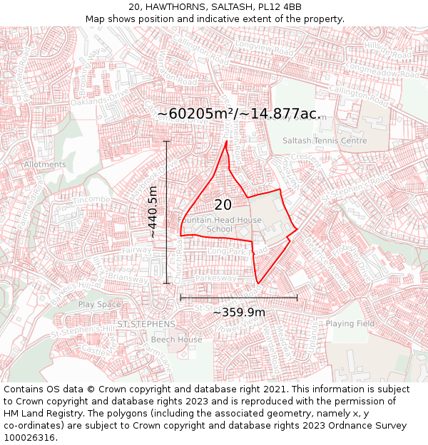 20, HAWTHORNS, SALTASH, PL12 4BB: Plot and title map