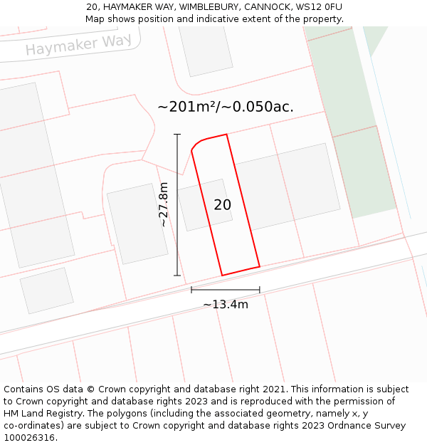 20, HAYMAKER WAY, WIMBLEBURY, CANNOCK, WS12 0FU: Plot and title map